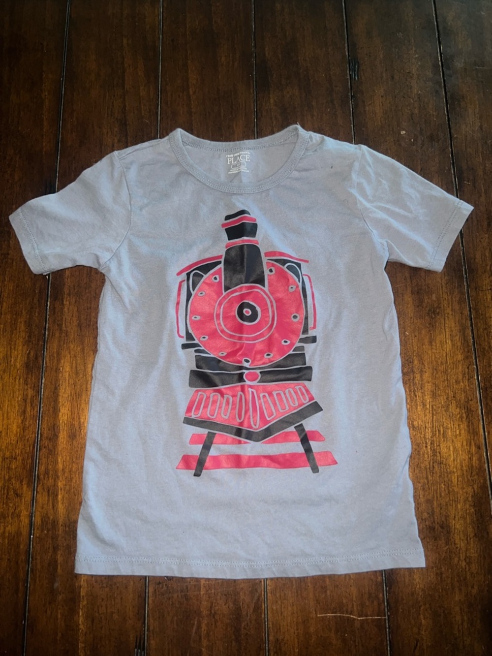 🎉🎉 5 for $20🎉🎉The Children's Place Light Gray Tee with Red & Black Train Graphic